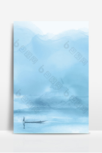 山水朦胧中国风湖面渔船水墨风展板通用背景图片