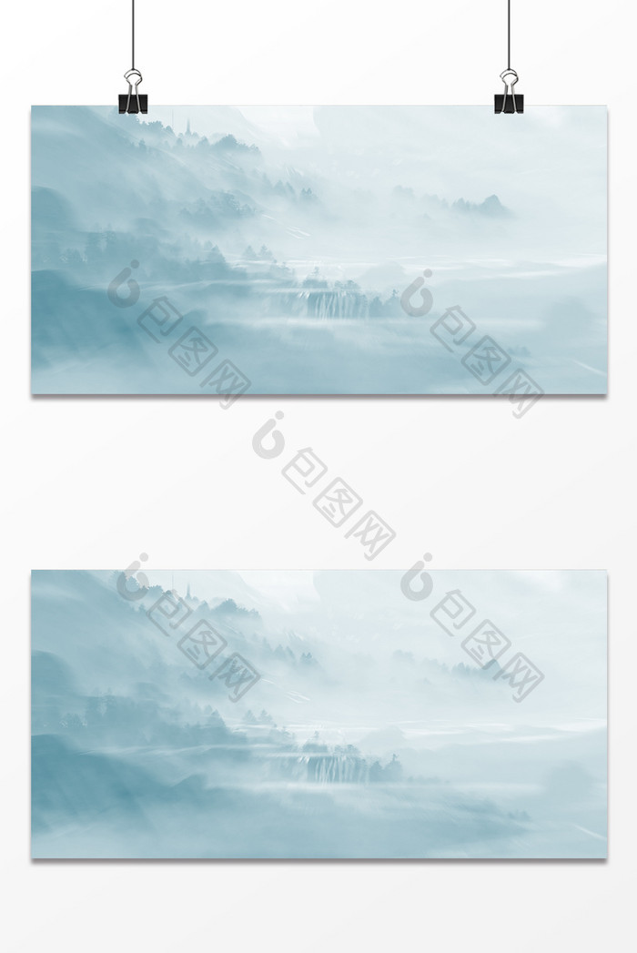 烟雾朦胧山水画中国水墨风通用展板背景
