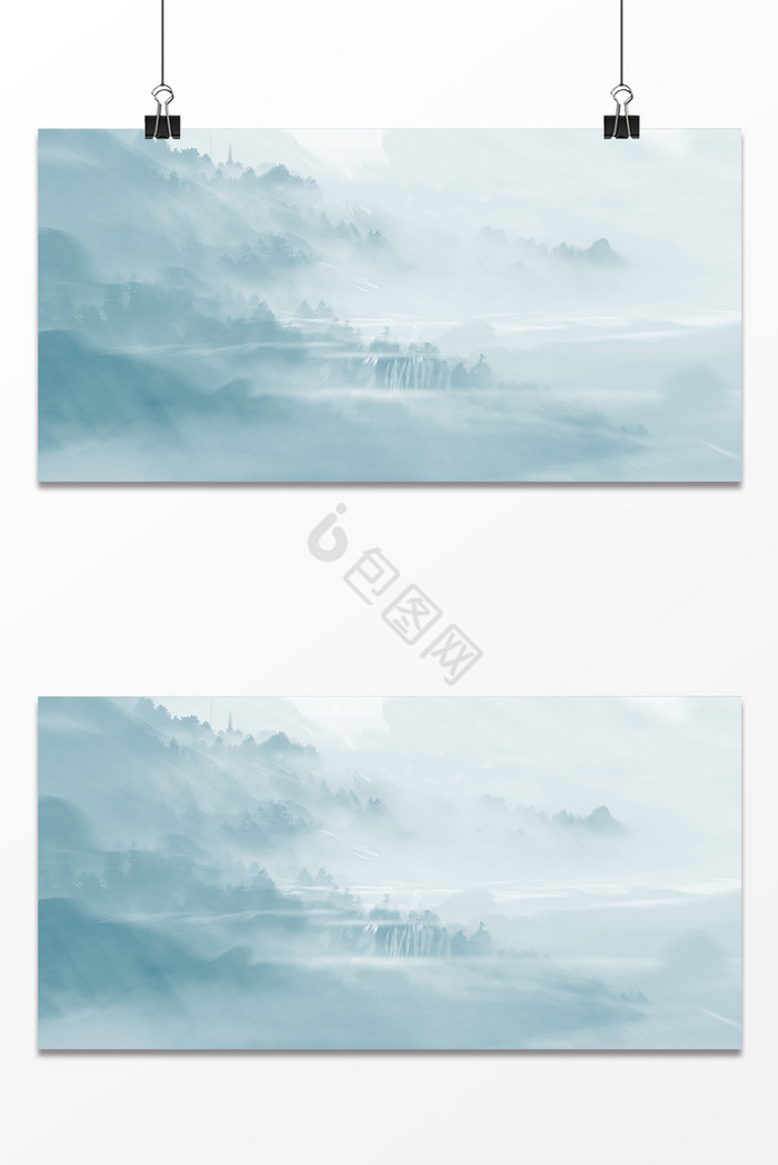 烟雾朦胧山水画中国水墨风展板图片