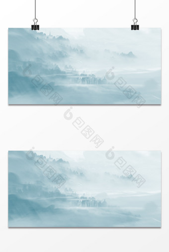 烟雾朦胧山水画中国水墨风通用展板背景图片