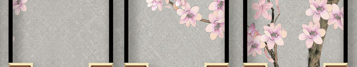 新中式手绘工笔桃花花鸟植物立体方框背景墙