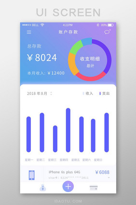 紫色渐变简约风收支明细数据分布界面设计