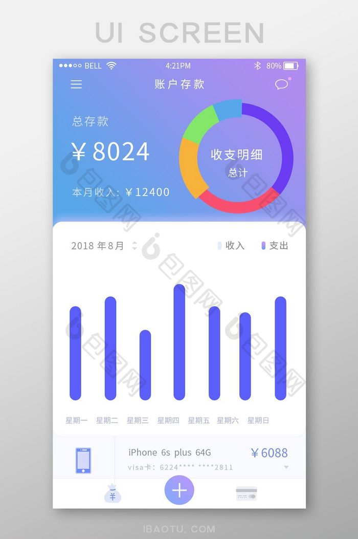 紫色渐变简约风收支明细数据分布界面设计