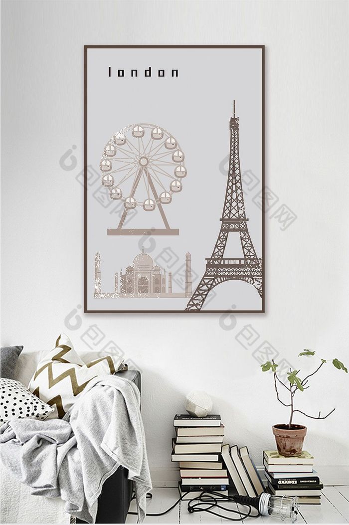 北欧风铁塔摩天轮欧洲建筑装饰画图片图片