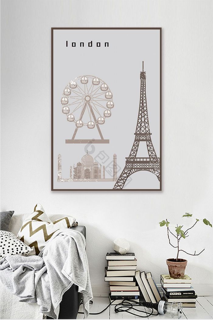 北欧风铁塔摩天轮欧洲建筑装饰画图片