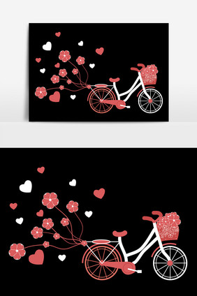 珊瑚橘婚庆卡通樱花气球自行车ai矢量装饰