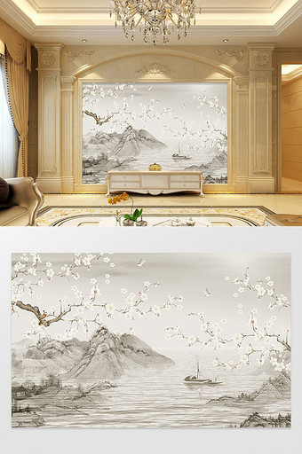 中式花鸟风景山水背景墙图片