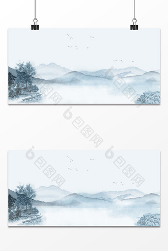 简约大气文艺中国水墨山水复古通用背景图片