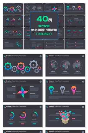 40页夜光彩色系信息可视化PPT图表