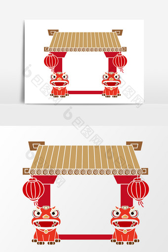 红色中国风大门边框元素图片