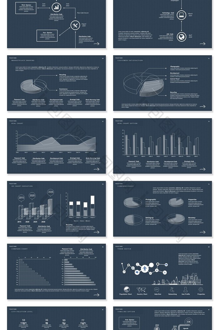 40页低调简约线条信息可视化PPT图表
