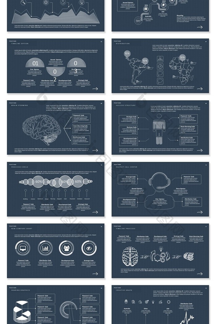 40页低调简约线条信息可视化PPT图表
