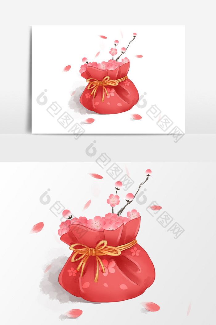 中国风手绘新春桃花福袋元素