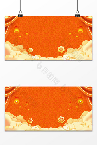 中国风珊瑚橘祥云灯笼新年海报背景图图片