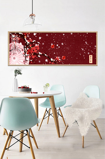 横幅中国红腊梅雪景意境装饰画图片