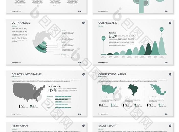 40页绿色立体信息可视化PPT图表