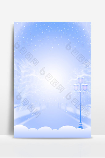 冬季冷色系街道积雪梦幻简约路灯背景图片