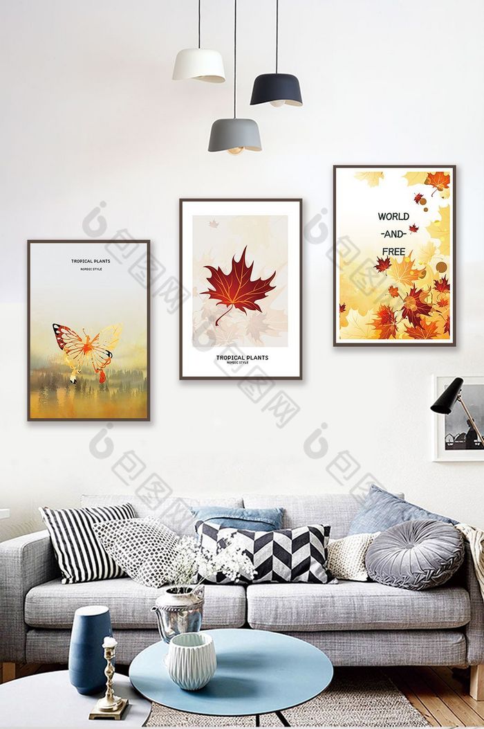 北欧风创意植物树叶客厅卧室装饰画图片图片