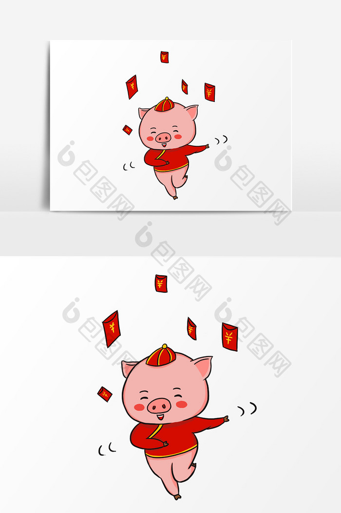 小猪新年发红包插画