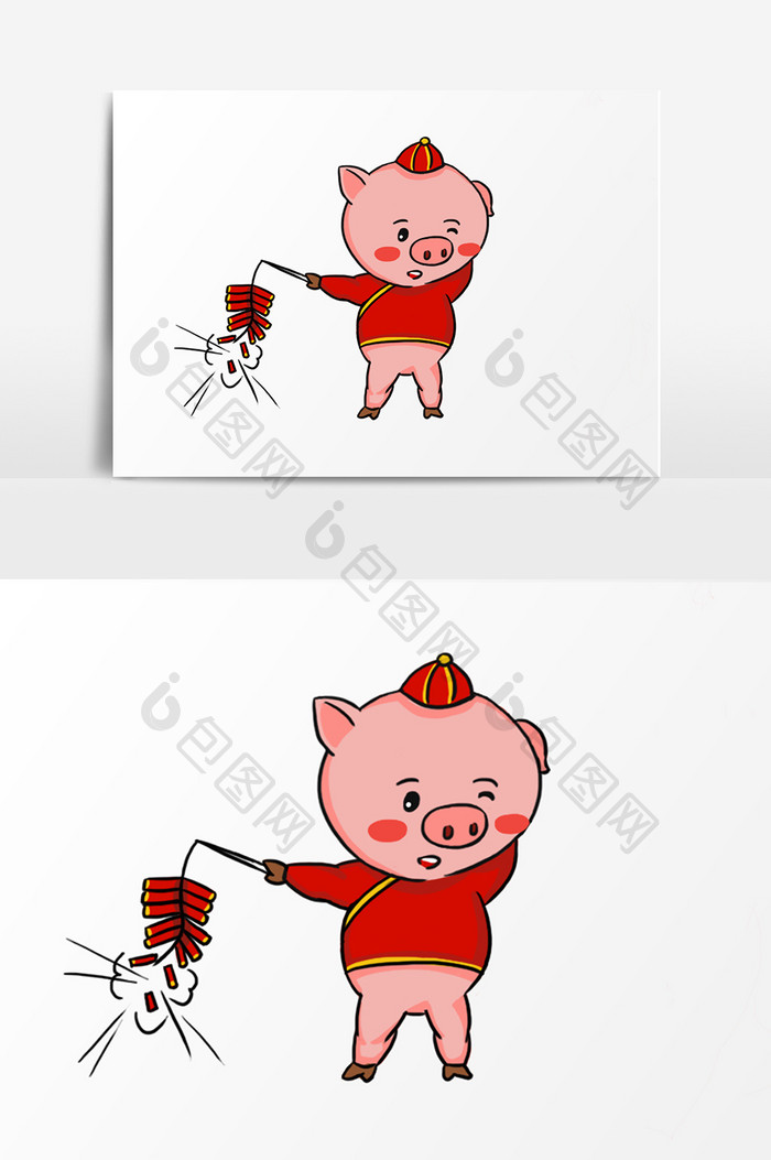 小猪新年放鞭炮插画