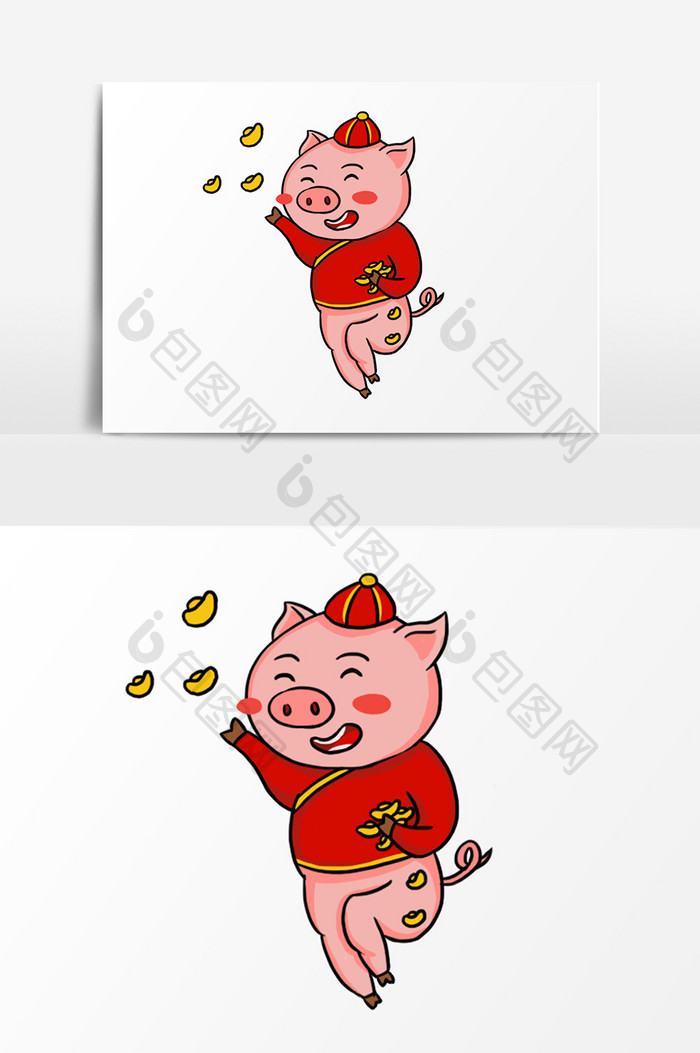 小猪新年撒元宝插画