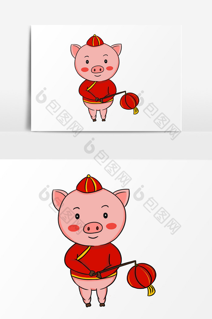 小猪新年提灯笼插画