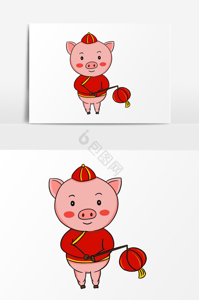 小猪新年提灯笼插画图片