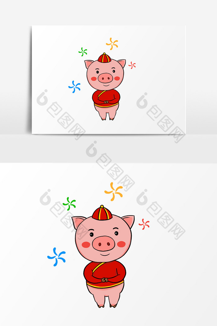 小猪新年站立插画