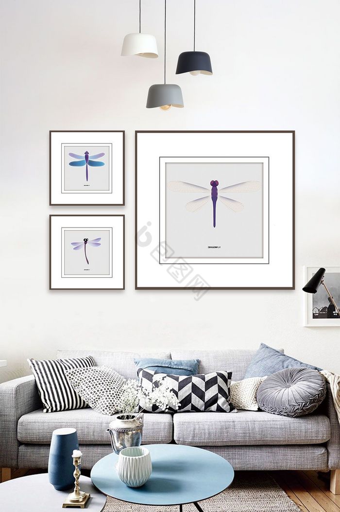 简欧高端文艺个性动物蜻蜓客厅卧室装饰画图片