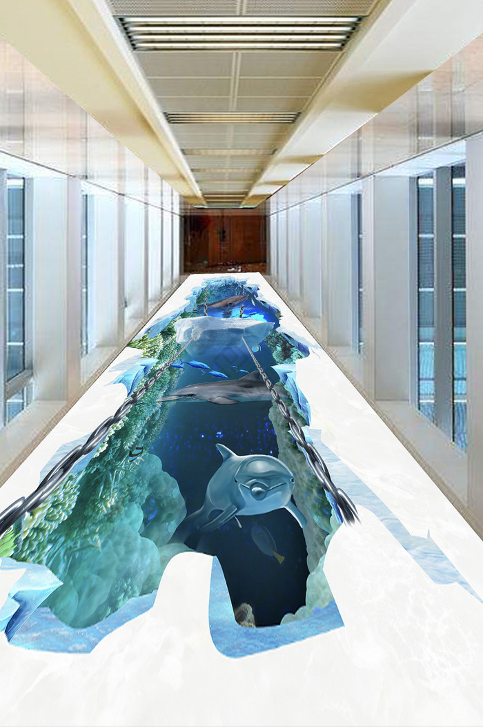 3D立体海洋馆海豚立体地板画图片