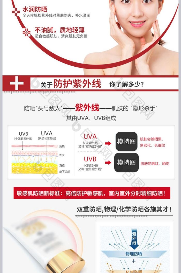 医药风防晒霜护肤品天猫淘宝店铺详情页模板