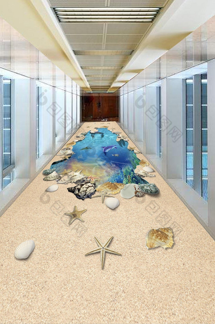 沙滩贝壳海洋世界3d立体地板画