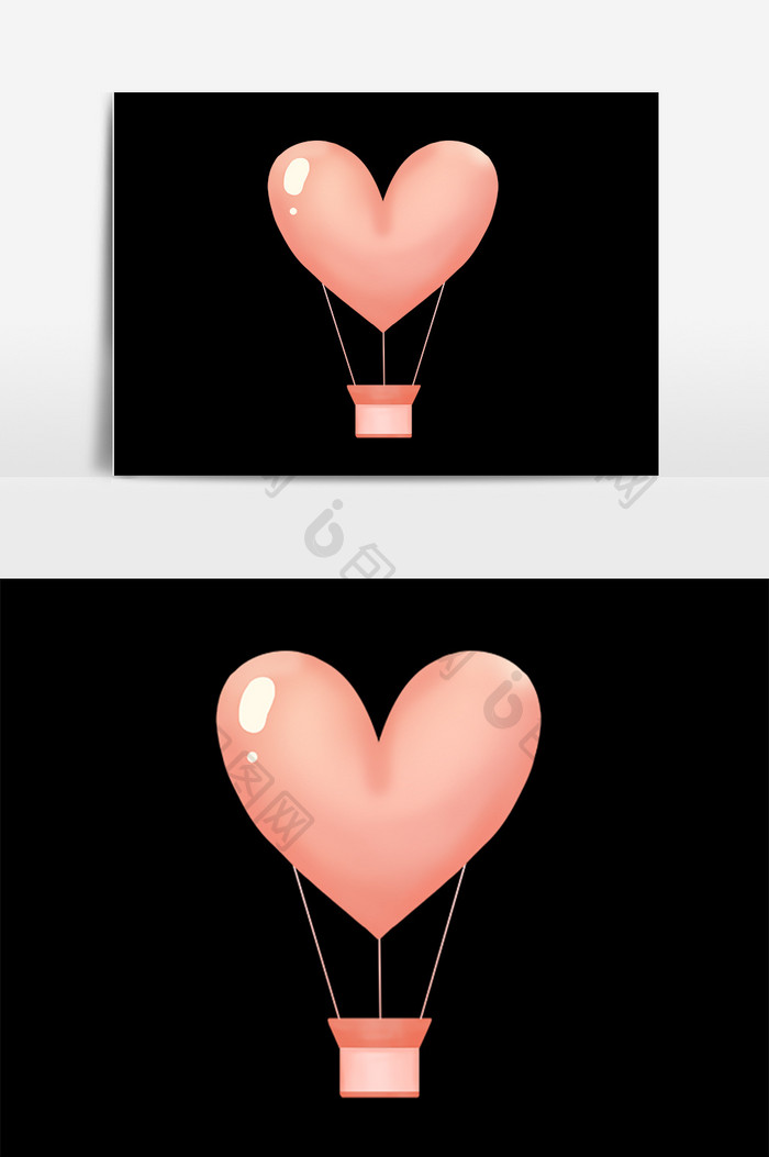 手绘情人节粉色心形热气球素材