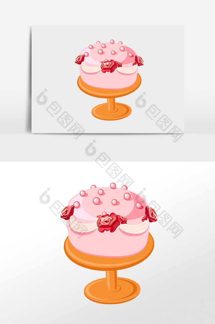 手绘情人节粉色蛋糕素材