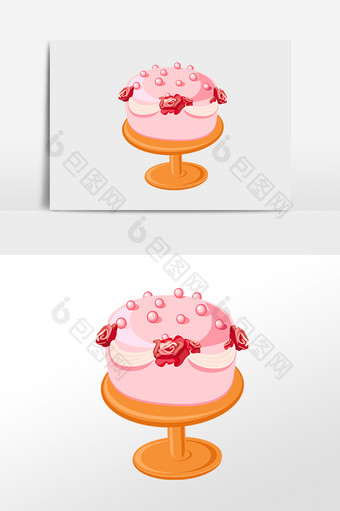 手绘情人节粉色蛋糕素材图片