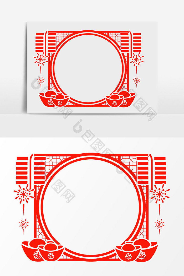 喜庆元宝鞭炮边框设计元素