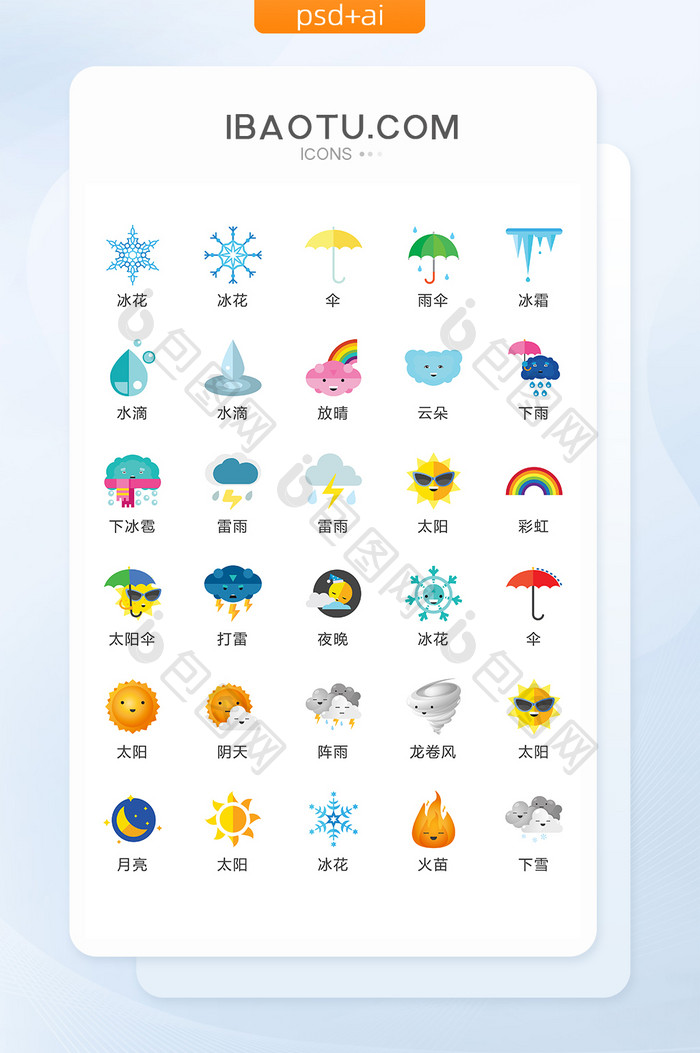 时尚简约大气精致各类天气矢量icon图标