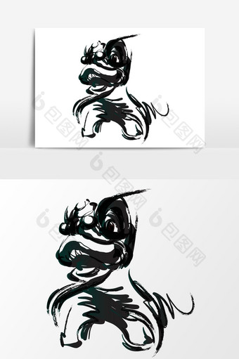 中国风水墨狮子手绘毛笔画效果元素图片