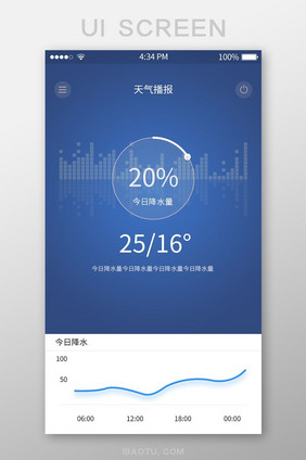 蓝色简约风天气预报在线显示界面设计