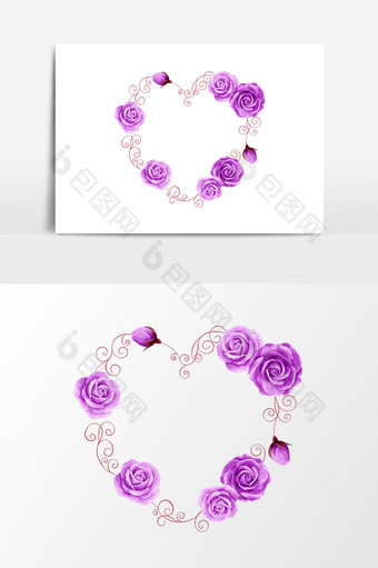 心形玫瑰花装饰边框设计元素图片