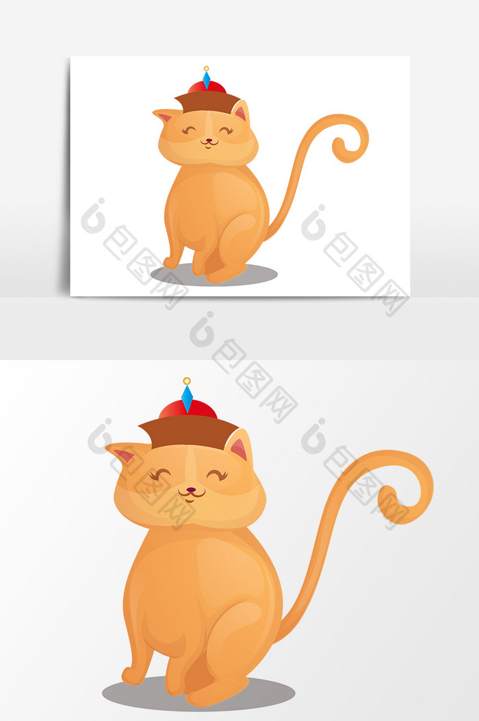 手绘戴帽子的猫咪设计元素