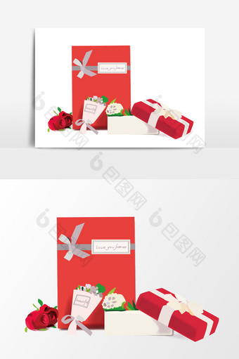红色淡雅情人节礼盒形象元素图片