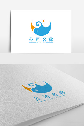 蓝色简约星月科技公司logo标志设计