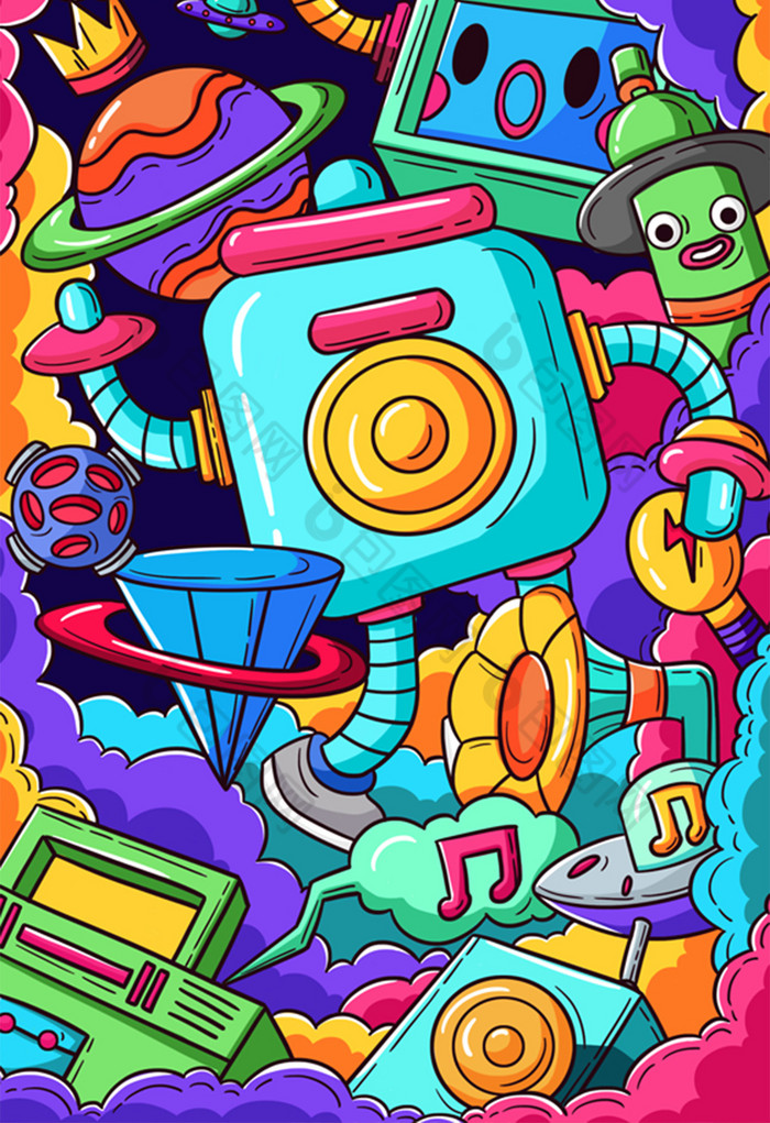 科技机器涂鸦插画图片