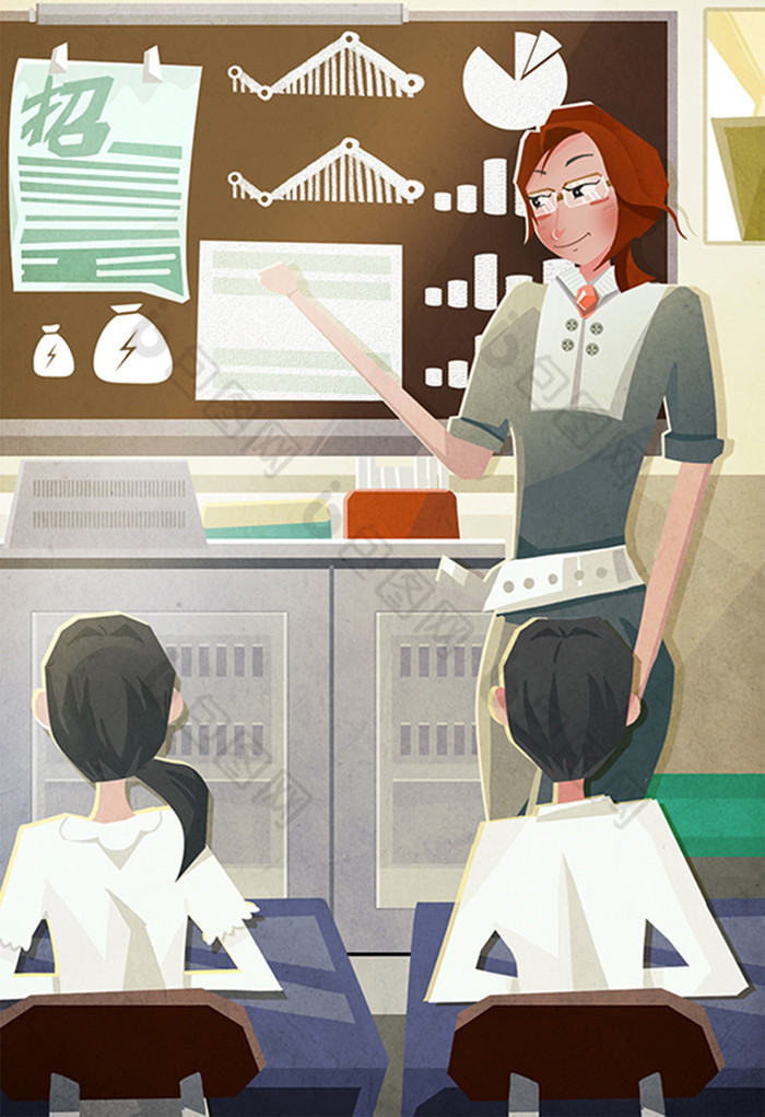 浅色风辅导班培训授课插画