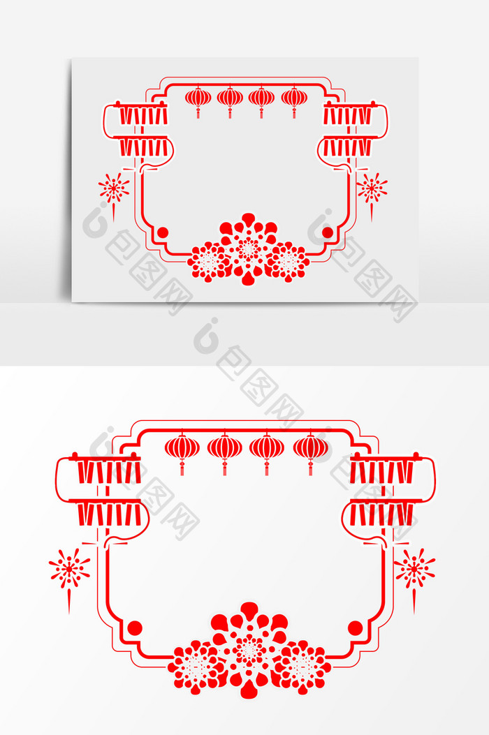 喜庆新年花卉灯笼边框元素