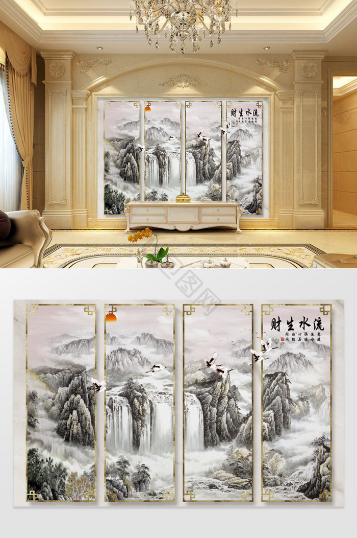 江山如画大理石电视背景墙图片