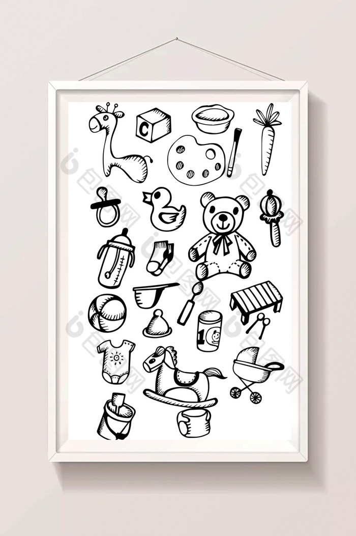 的线描宝宝用品素材免费下载,本次作品主题是插画,使用场景是生活方式