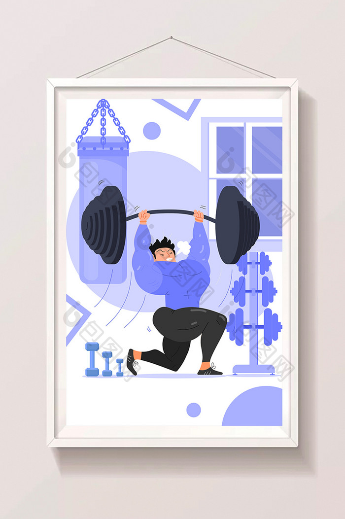 卡通健身举铁锻炼增肌减肥海报app插画