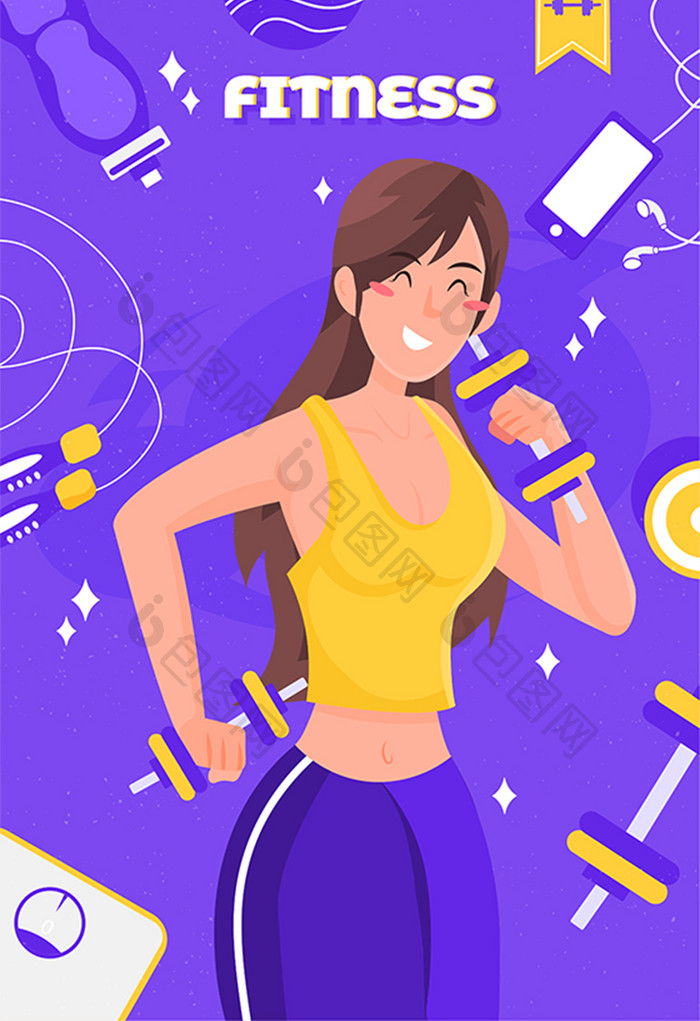 卡通瘦身减肥身材健身健康app海报插画